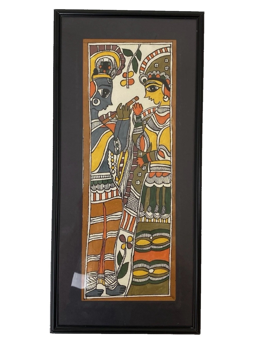 Framed Madhubani Art Painting of Radha and Krishna in Black Metal Frame